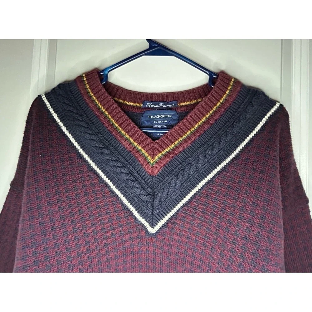 Vintage 90's Gant Rugger Hand Framed Knitted Heavy Weight Preppy Sweater Sz M
